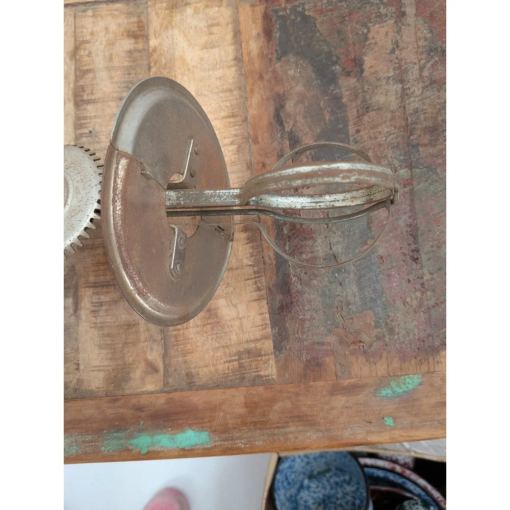 Vintage A&J Hand Crank Egg Beater Jar Lid Attachment Wood Handle Antique Tool‎